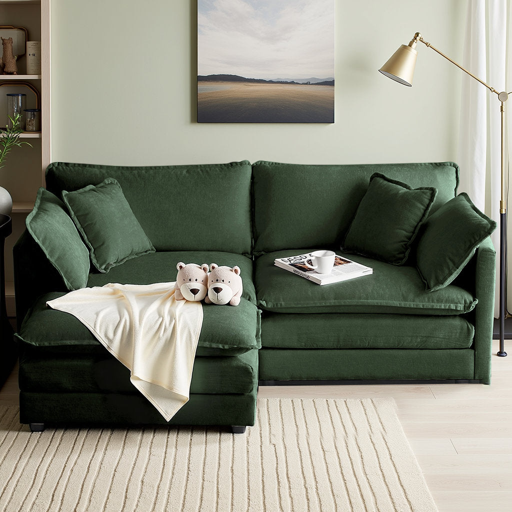 L-Shaped Chenille Sectional Sofa with Ottoman - 2-Seater Loveseat for Small Spaces, Breathable Fabric & Easy Assembly