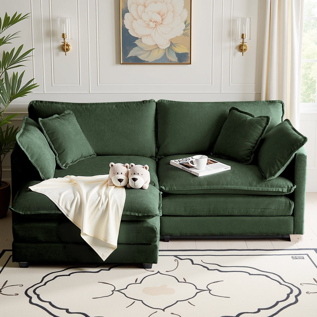 L-Shaped Chenille Sectional Sofa with Ottoman - 2-Seater Loveseat for Small Spaces, Breathable Fabric & Easy Assembly