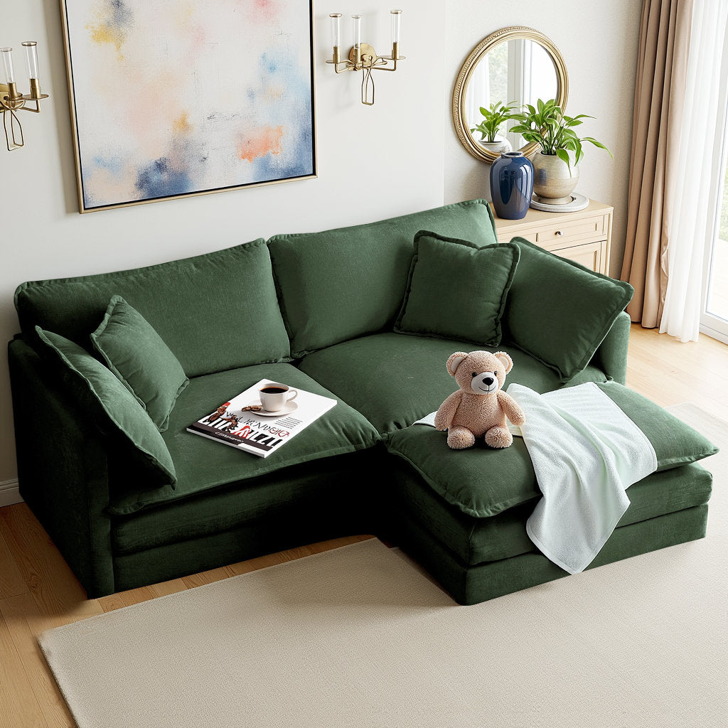 L-Shaped Chenille Sectional Sofa with Ottoman - 2-Seater Loveseat for Small Spaces, Breathable Fabric & Easy Assembly