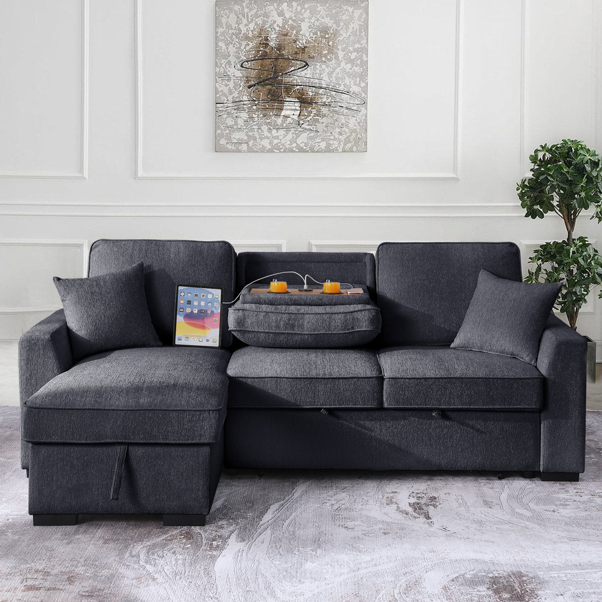 L-Shaped Sleeper Sofa Reversible Couch Pull Out Couch With Storage Chaise