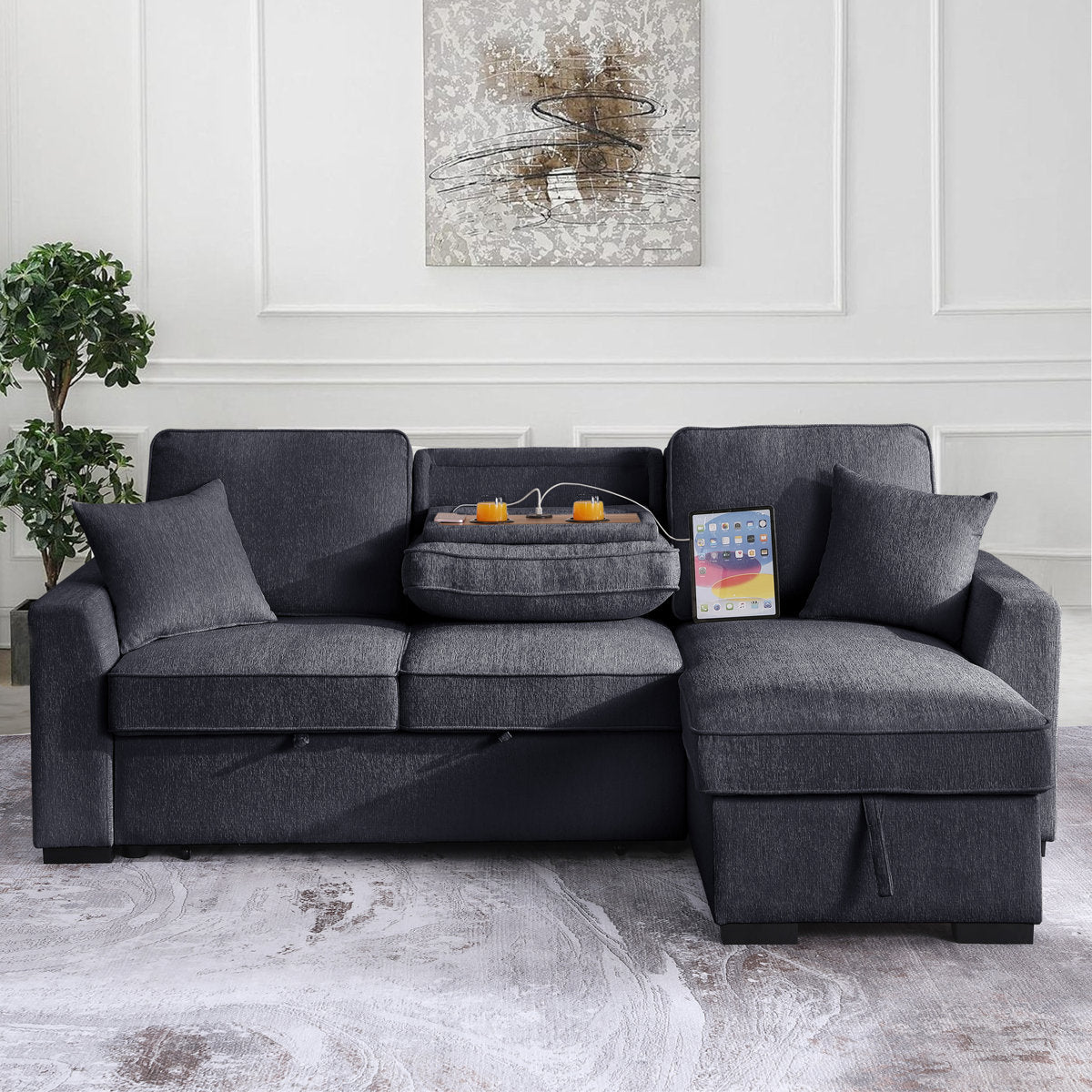 L-Shaped Sleeper Sofa Reversible Couch Pull Out Couch With Storage Chaise