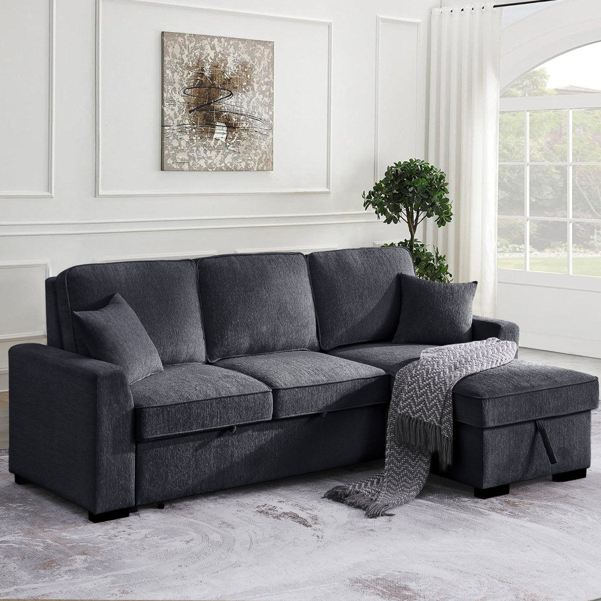 L-Shaped Sleeper Sofa Reversible Couch Pull Out Couch With Storage Chaise