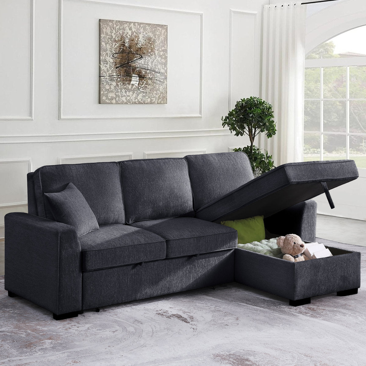 L-Shaped Sleeper Sofa Reversible Couch Pull Out Couch With Storage Chaise