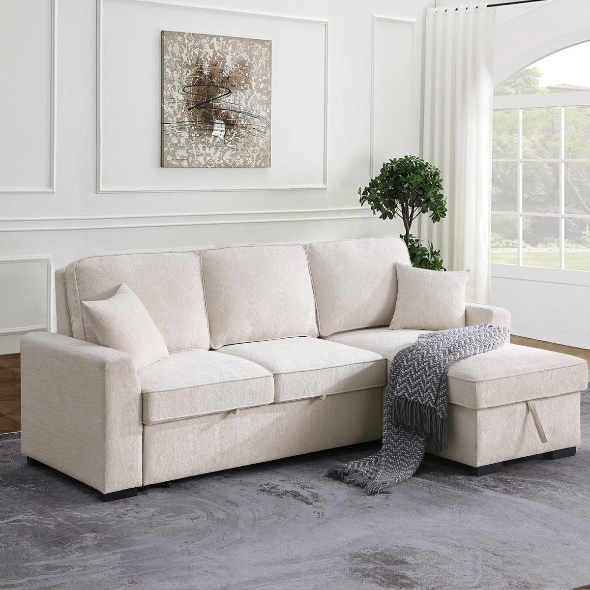 L-Shaped Sleeper Sofa Reversible Couch Pull Out Couch With Storage Chaise