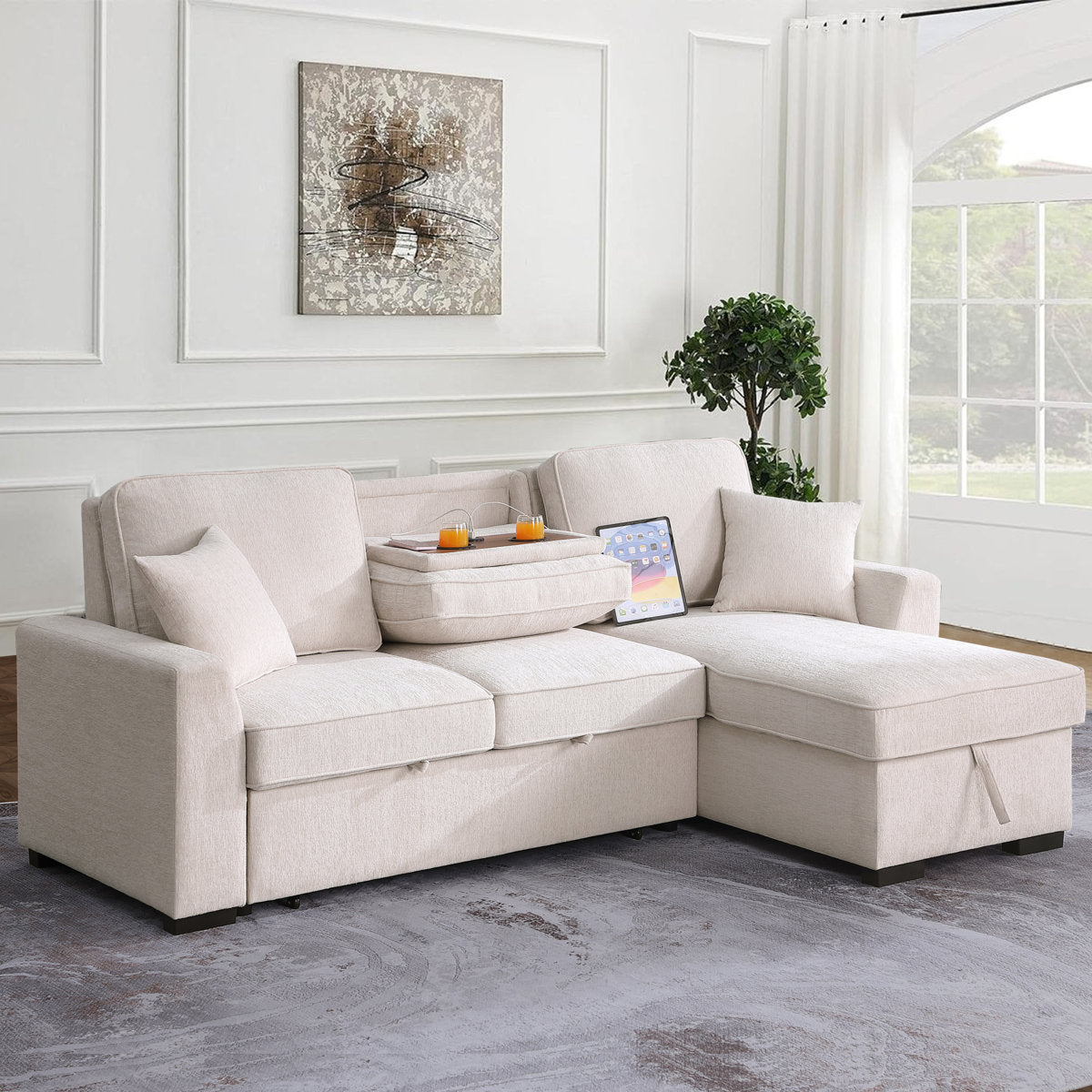 L-Shaped Sleeper Sofa Reversible Couch Pull Out Couch With Storage Chaise