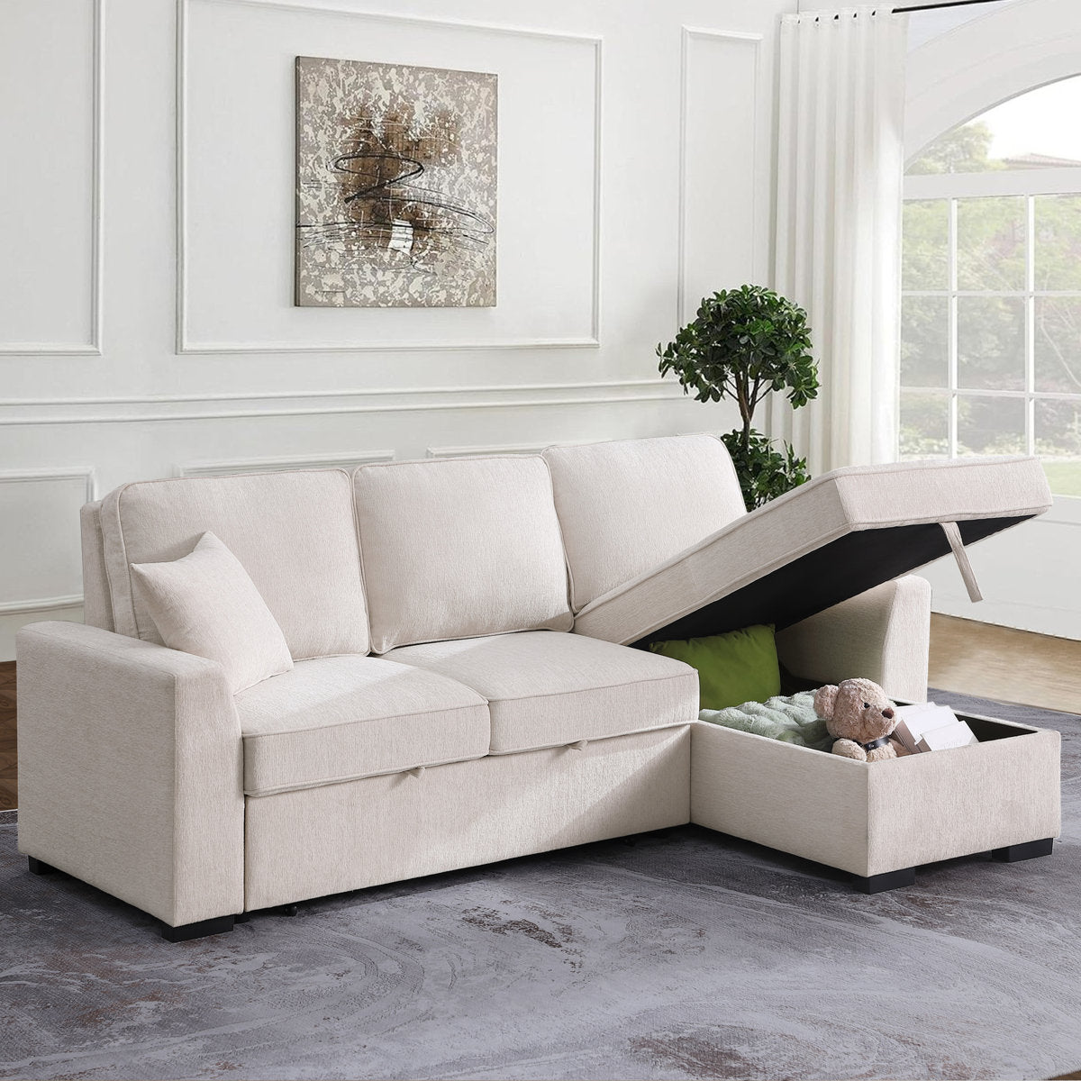 L-Shaped Sleeper Sofa Reversible Couch Pull Out Couch With Storage Chaise