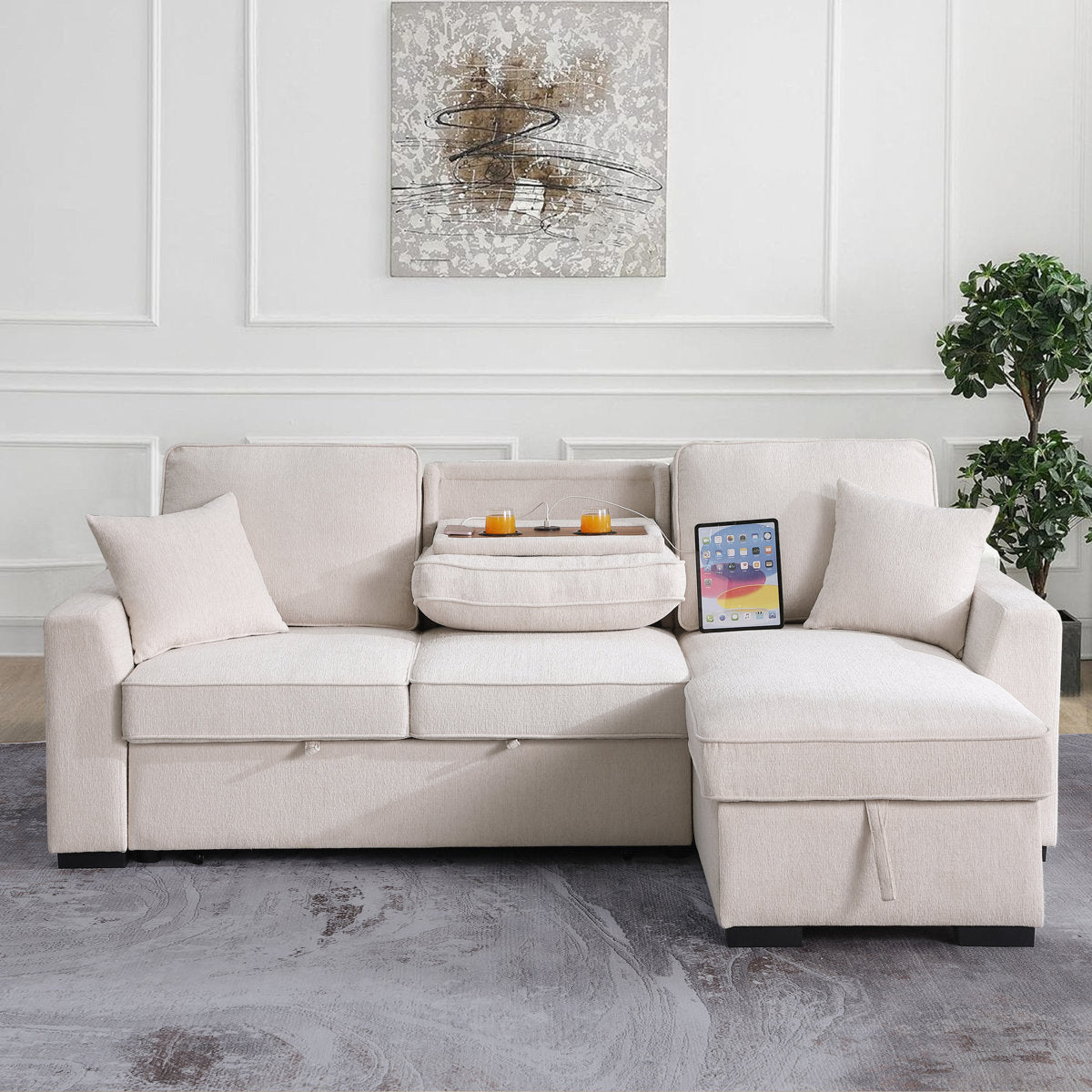 L-Shaped Sleeper Sofa Reversible Couch Pull Out Couch With Storage Chaise