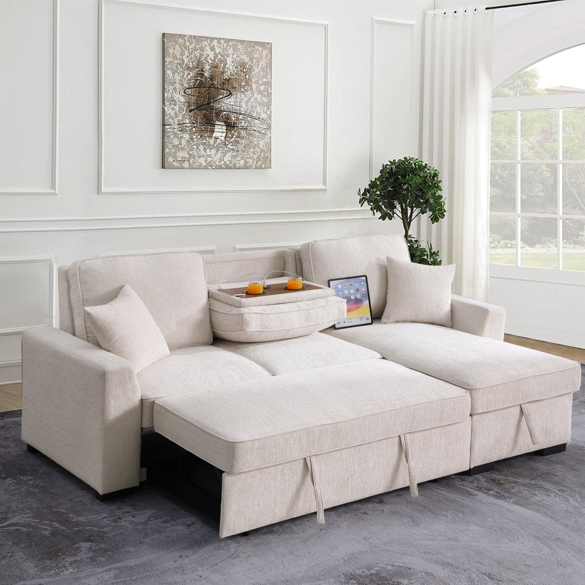 L-Shaped Sleeper Sofa Reversible Couch Pull Out Couch With Storage Chaise