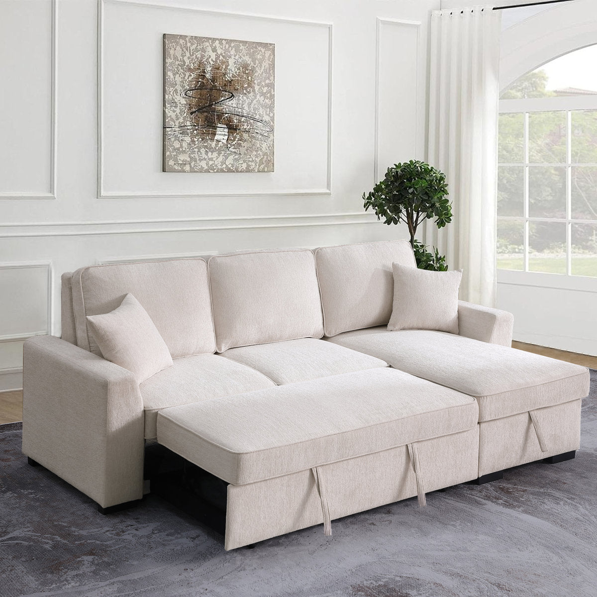 L-Shaped Sleeper Sofa Reversible Couch Pull Out Couch With Storage Chaise