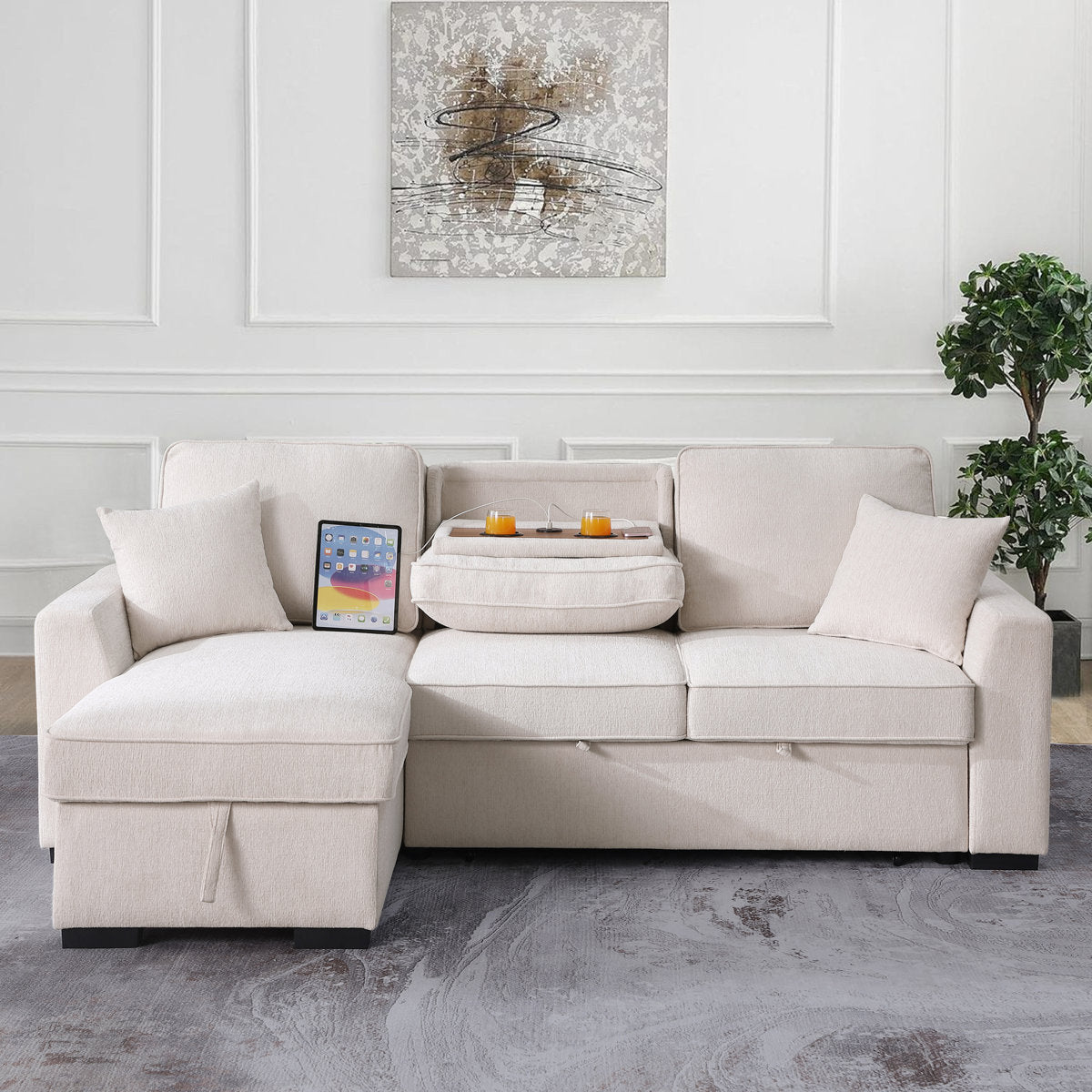 L-Shaped Sleeper Sofa Reversible Couch Pull Out Couch With Storage Chaise