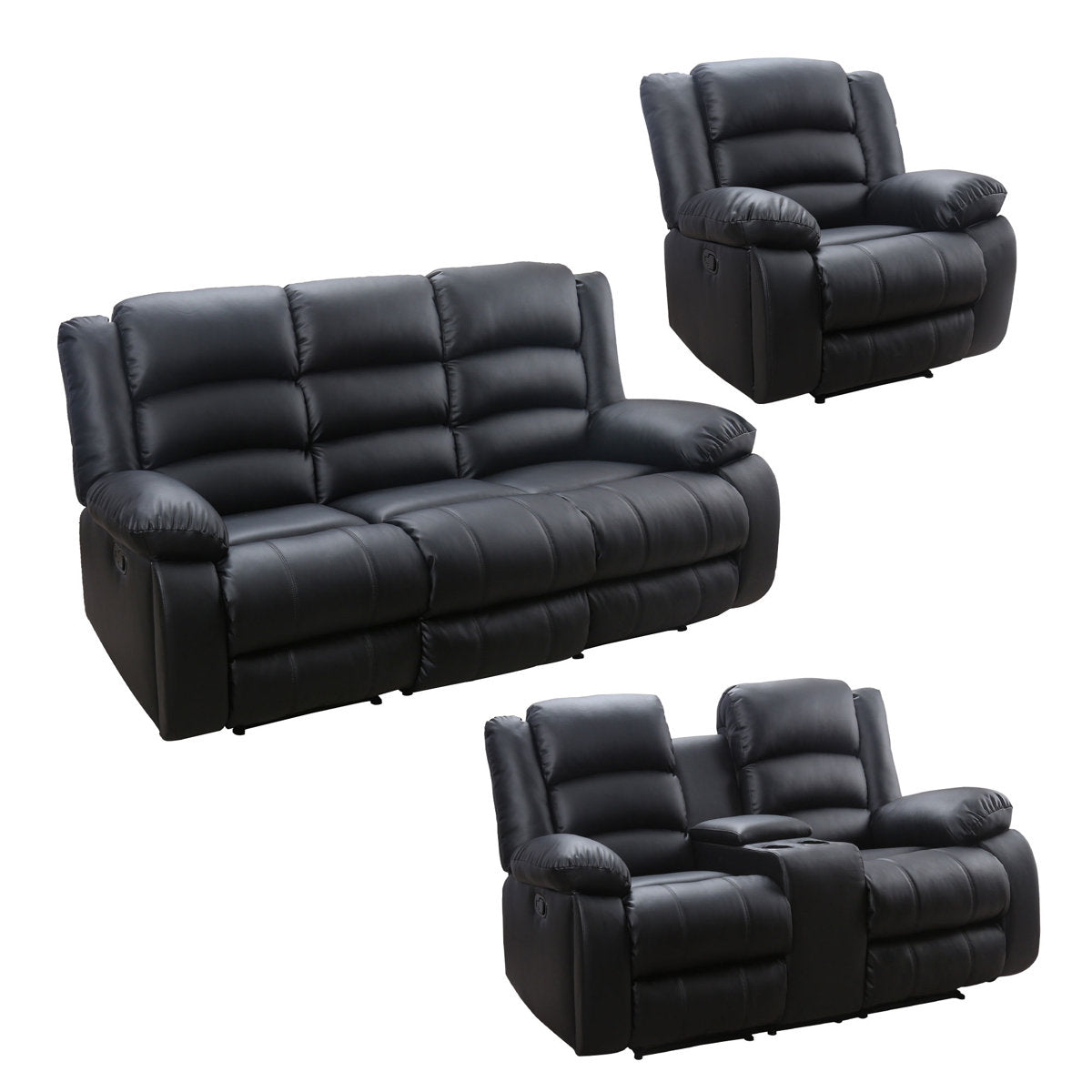 Lamyiah 3-Piece Soft Faux Leather Manual Reclining Living Room Set with Cup Holders and Console