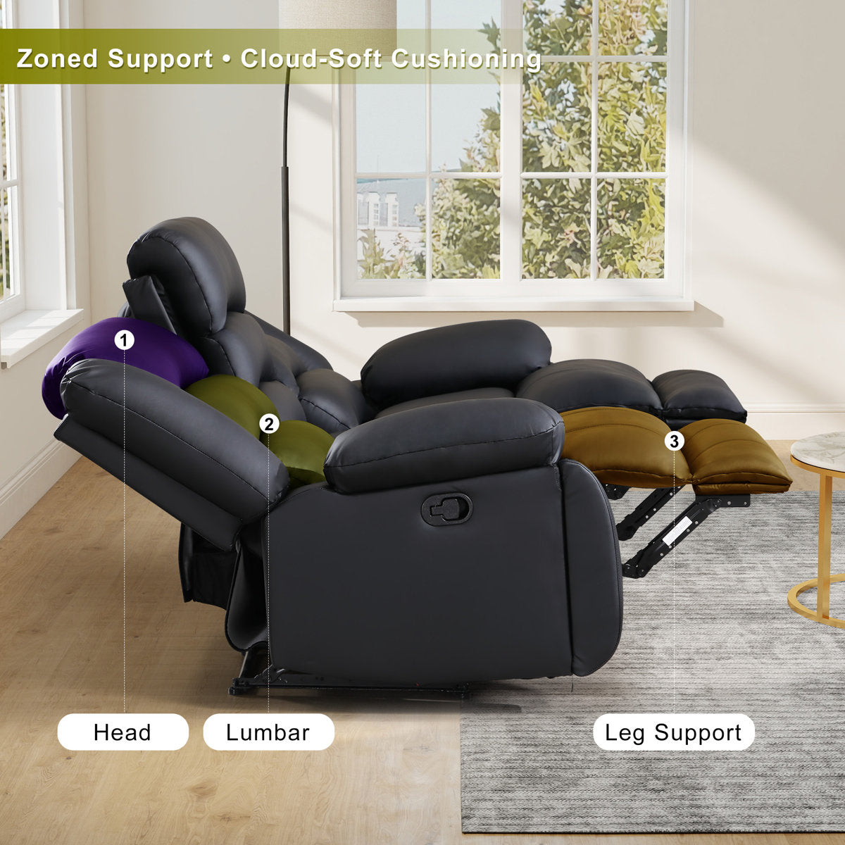 Lamyiah 3-Piece Soft Faux Leather Manual Reclining Living Room Set with Cup Holders and Console