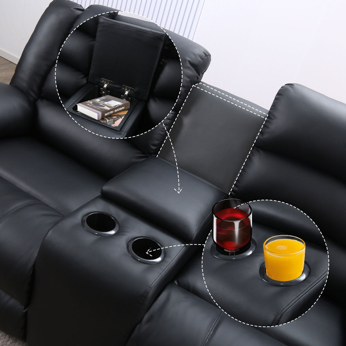Lamyiah 3-Piece Soft Faux Leather Manual Reclining Living Room Set with Cup Holders and Console