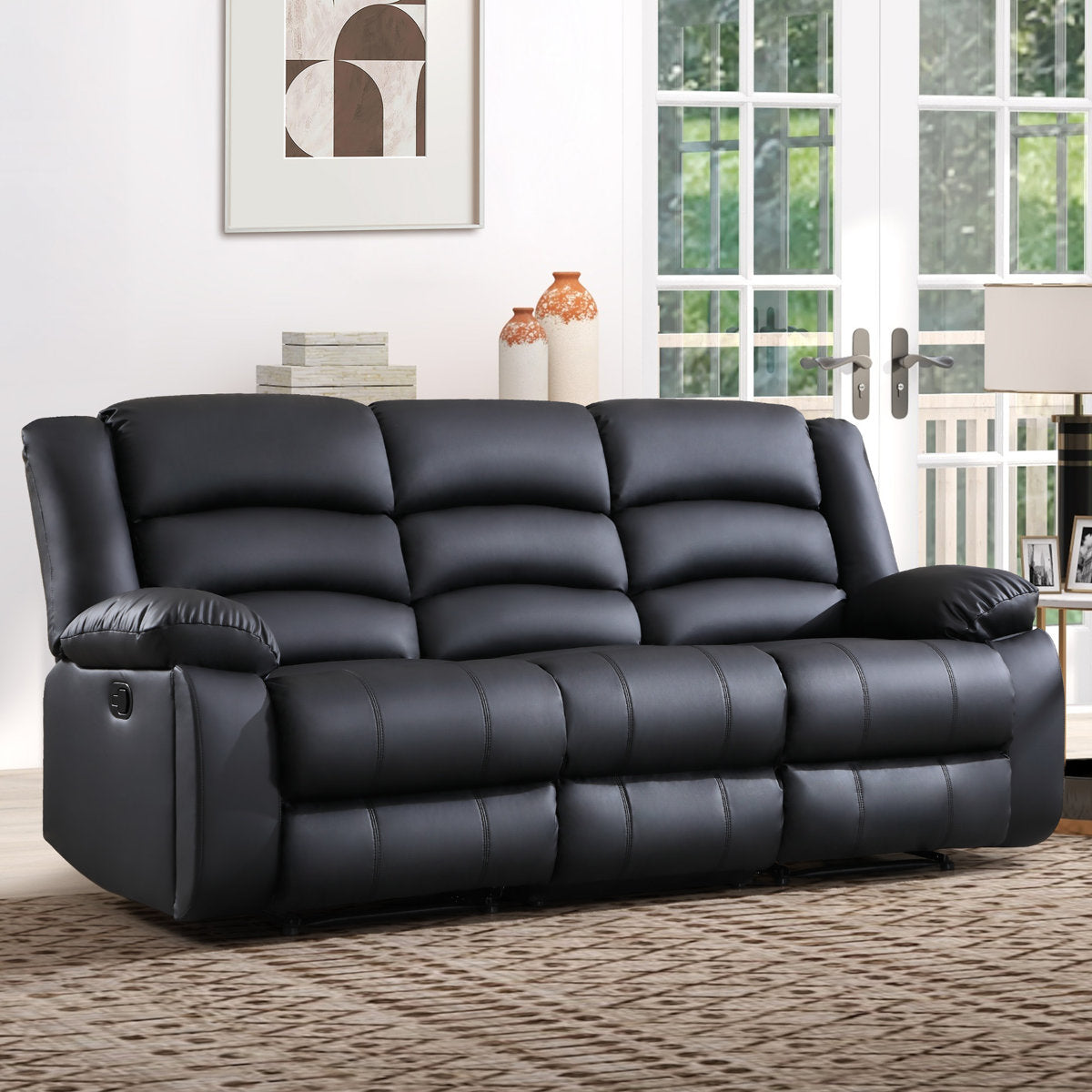 Lamyiah 3-Piece Soft Faux Leather Manual Reclining Living Room Set with Cup Holders and Console
