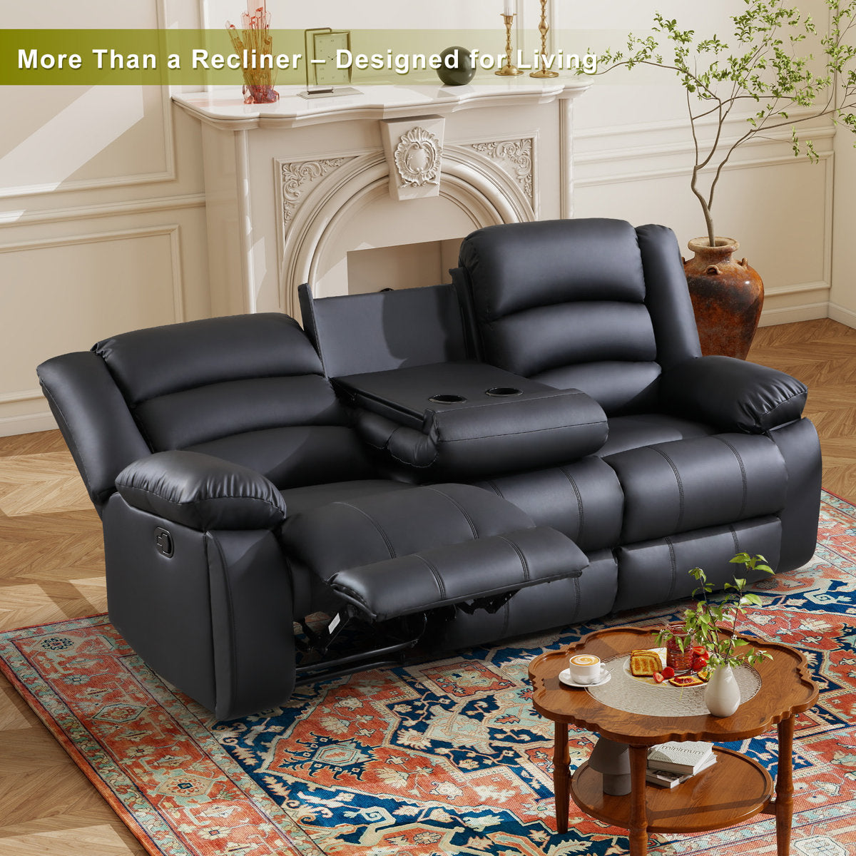 Lamyiah 3-Piece Soft Faux Leather Manual Reclining Living Room Set with Cup Holders and Console