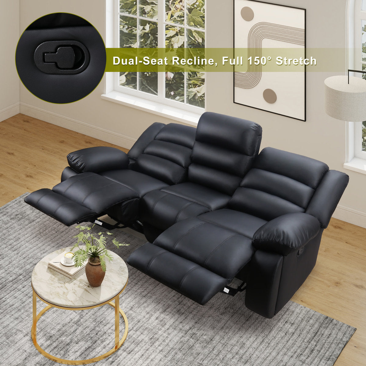 Lamyiah 3-Piece Soft Faux Leather Manual Reclining Living Room Set with Cup Holders and Console