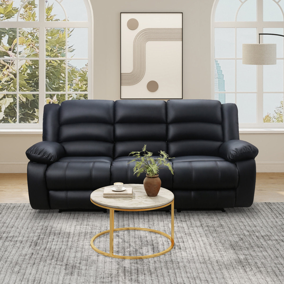 Lamyiah 3-Piece Soft Faux Leather Manual Reclining Living Room Set with Cup Holders and Console