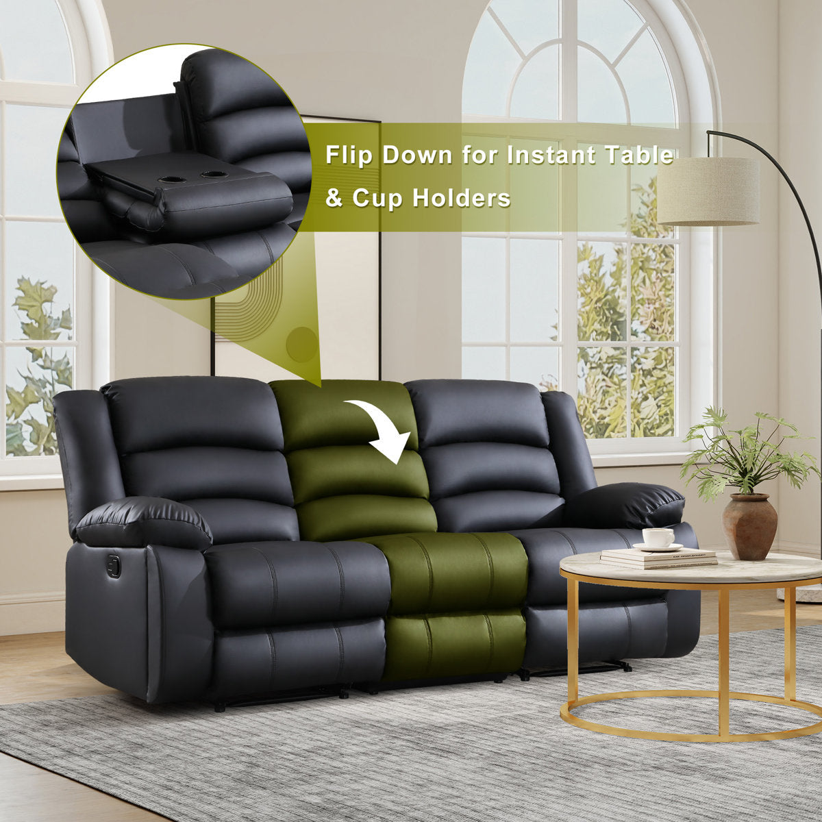 Lamyiah 3-Piece Soft Faux Leather Manual Reclining Living Room Set with Cup Holders and Console