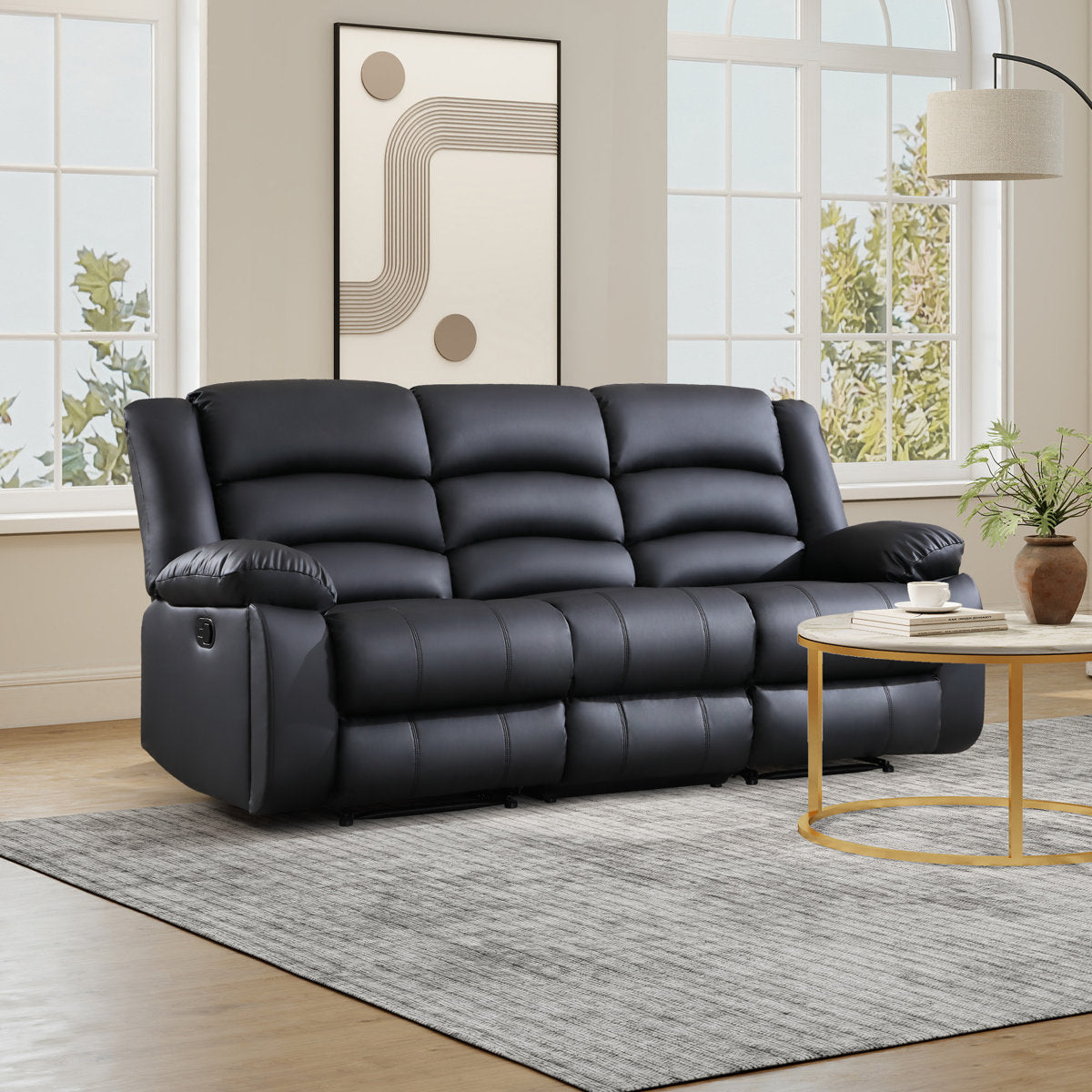 Lamyiah 3-Piece Soft Faux Leather Manual Reclining Living Room Set with Cup Holders and Console