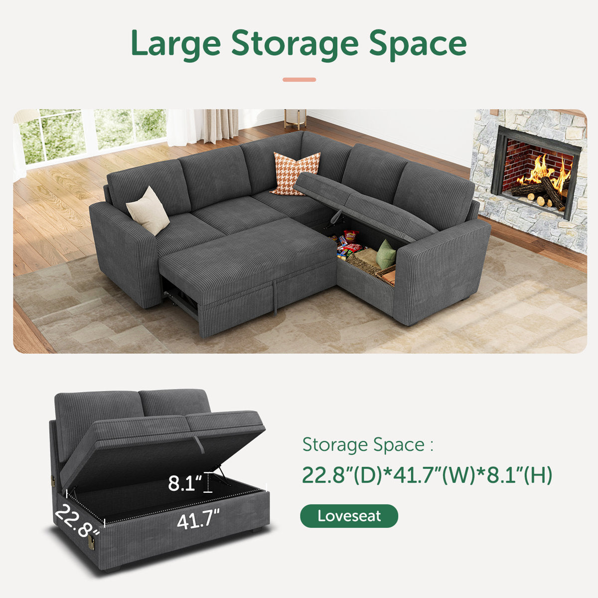 Latitude Run® Modular Sleeper Sectional L Shaped Couch Sofa Bed With Storage Seat
