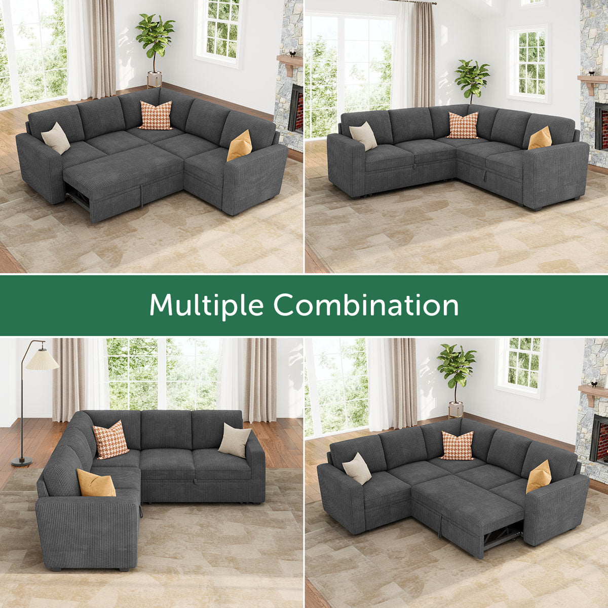Latitude Run® Modular Sleeper Sectional L Shaped Couch Sofa Bed With Storage Seat
