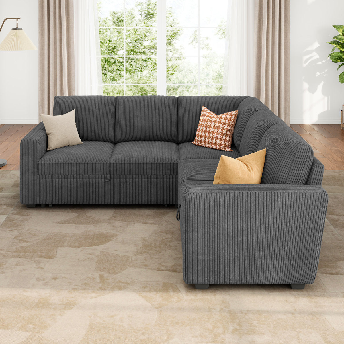 Latitude Run® Modular Sleeper Sectional L Shaped Couch Sofa Bed With Storage Seat