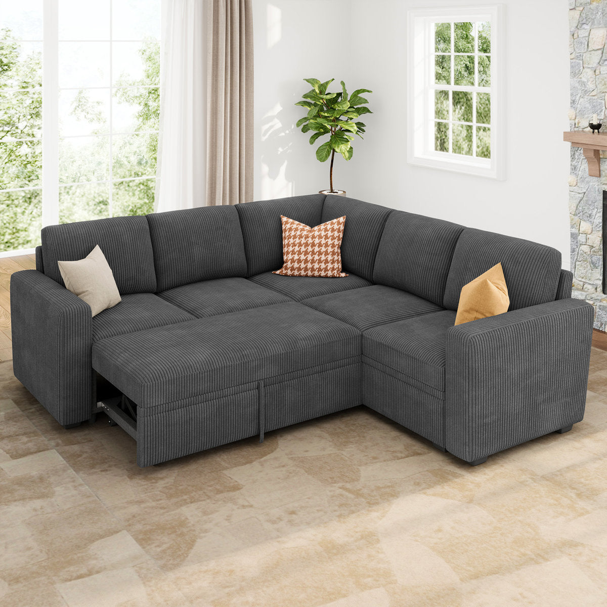 Latitude Run® Modular Sleeper Sectional L Shaped Couch Sofa Bed With Storage Seat