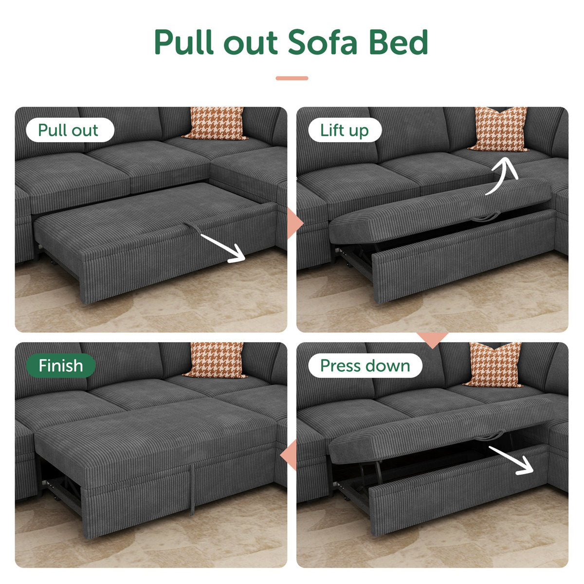 Latitude Run® Modular Sleeper Sectional L Shaped Couch Sofa Bed With Storage Seat