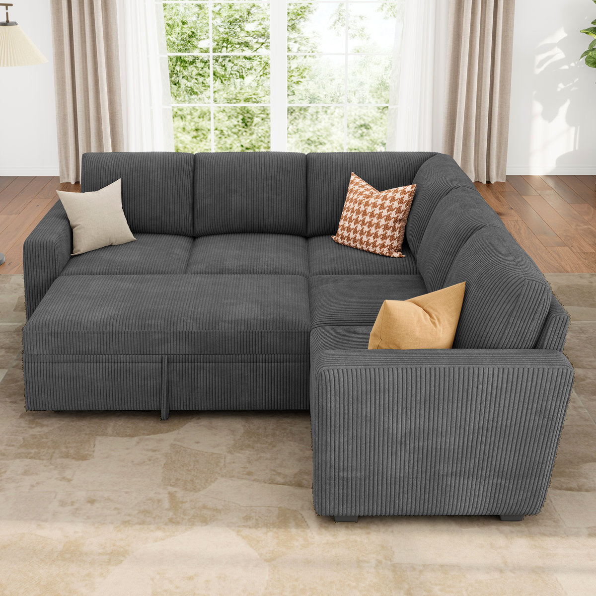 Latitude Run® Modular Sleeper Sectional L Shaped Couch Sofa Bed With Storage Seat