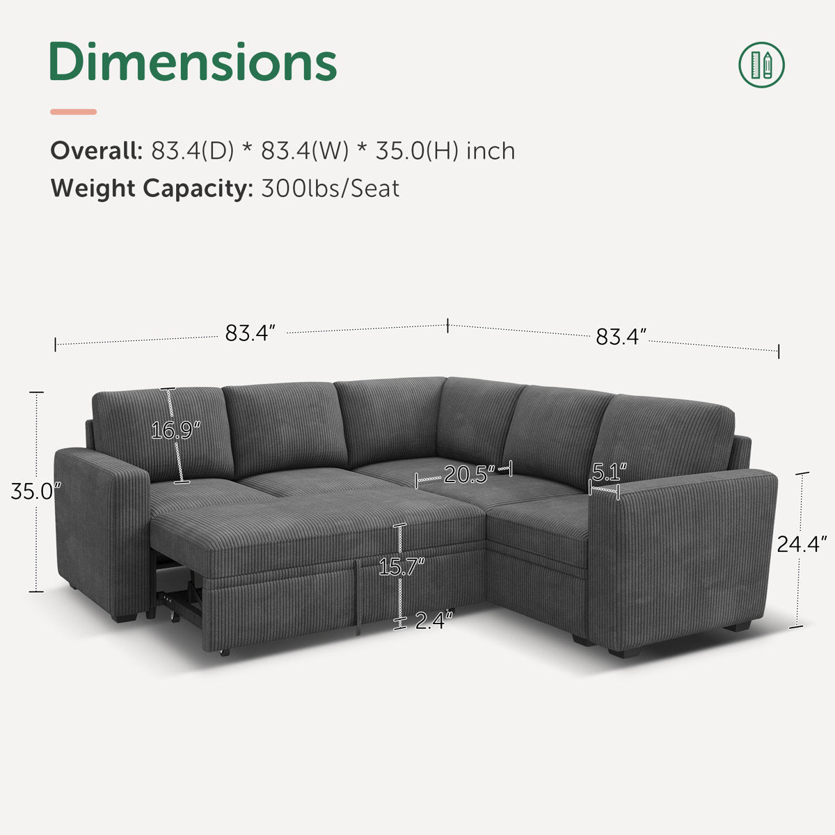Latitude Run® Modular Sleeper Sectional L Shaped Couch Sofa Bed With Storage Seat