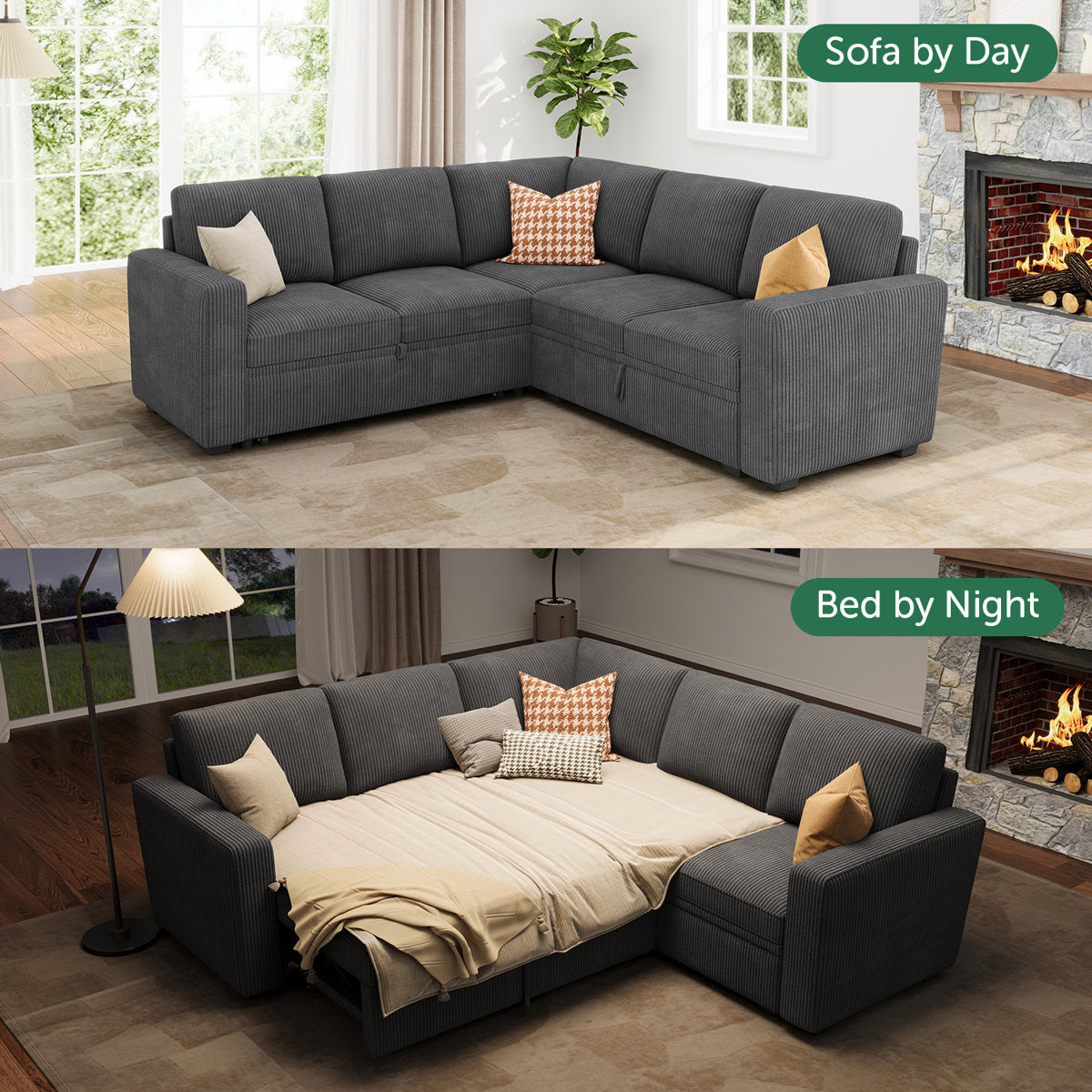 Latitude Run® Modular Sleeper Sectional L Shaped Couch Sofa Bed With Storage Seat