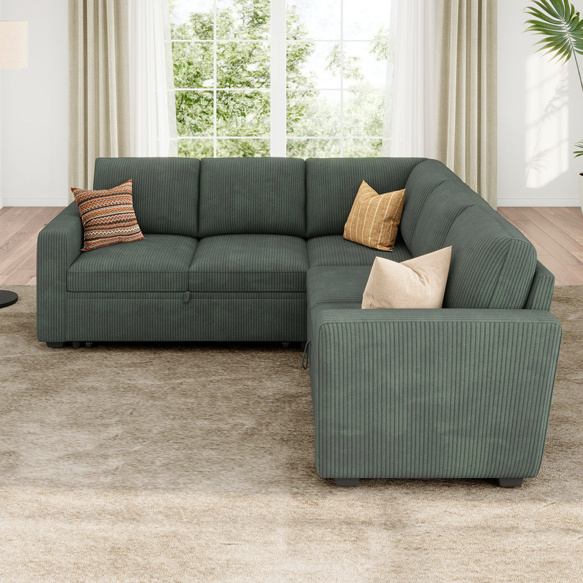 Latitude Run® Modular Sleeper Sectional L Shaped Couch Sofa Bed With Storage Seat