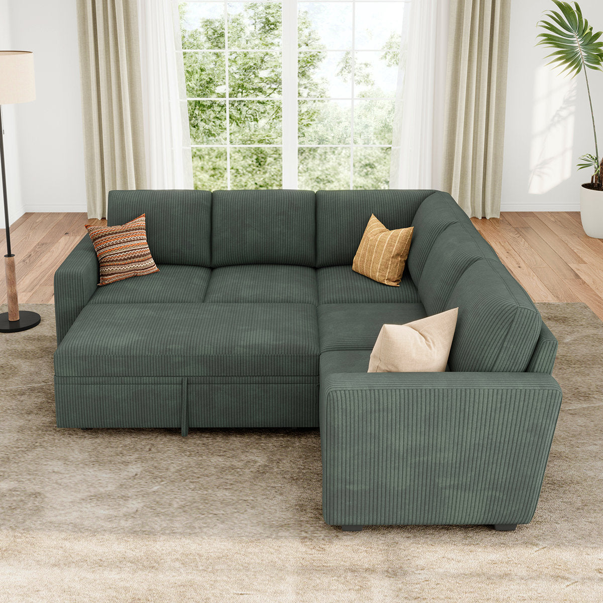 Latitude Run® Modular Sleeper Sectional L Shaped Couch Sofa Bed With Storage Seat