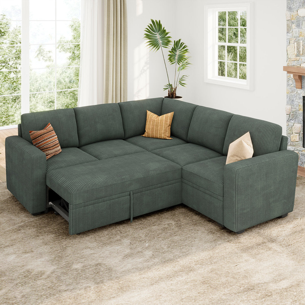 Latitude Run® Modular Sleeper Sectional L Shaped Couch Sofa Bed With Storage Seat