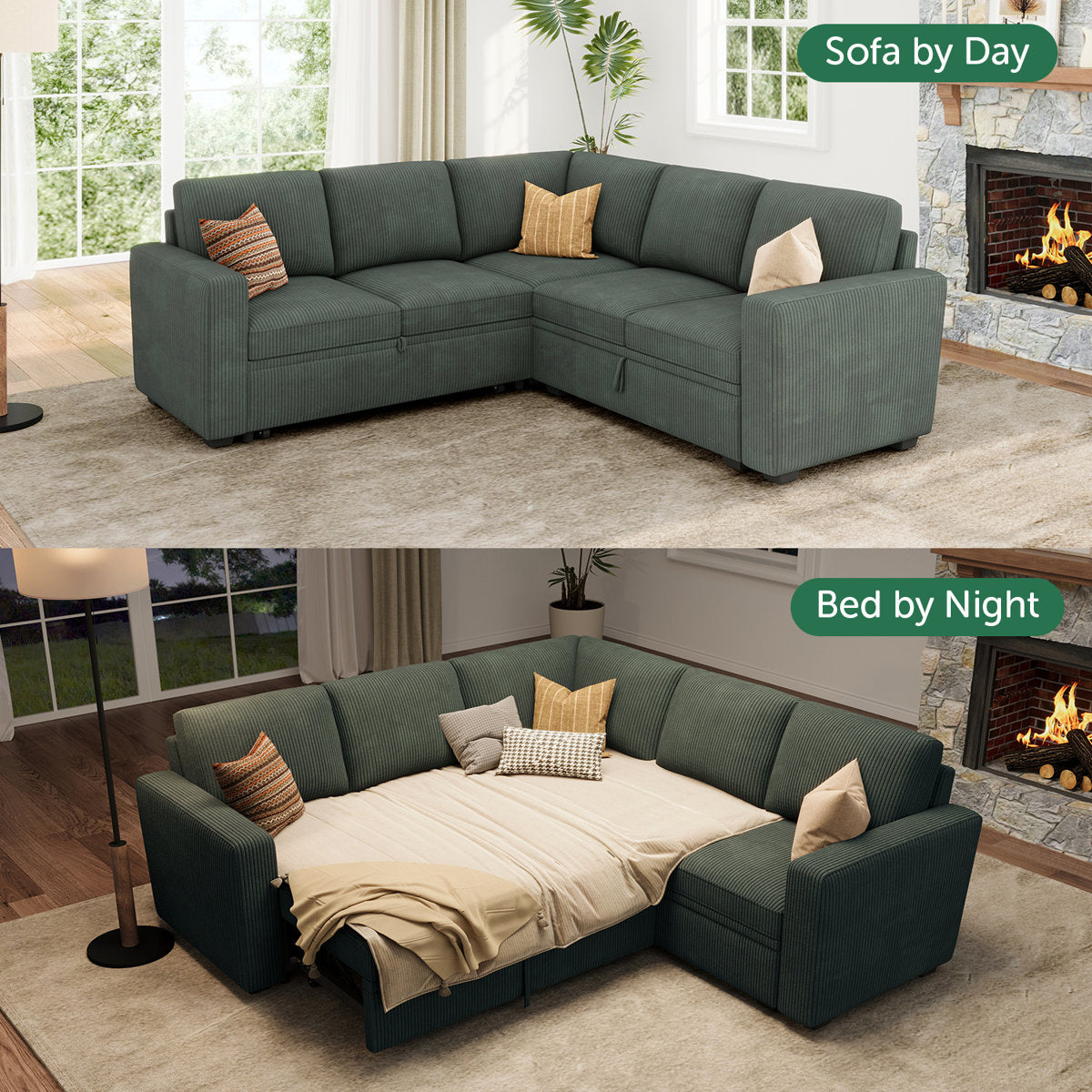 Latitude Run® Modular Sleeper Sectional L Shaped Couch Sofa Bed With Storage Seat