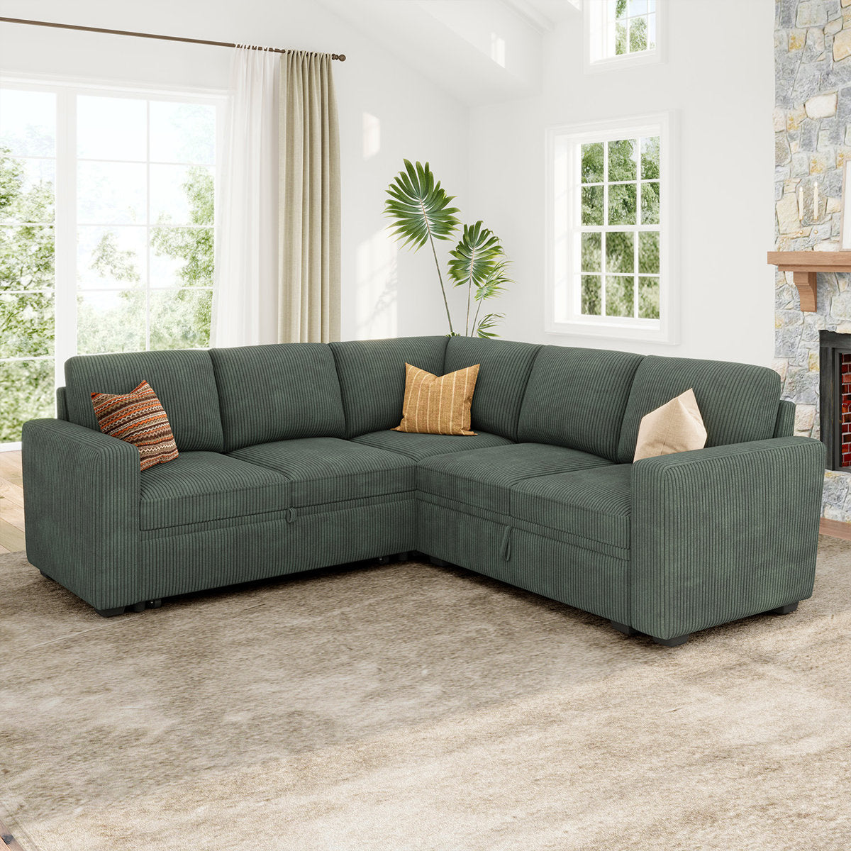 Latitude Run® Modular Sleeper Sectional L Shaped Couch Sofa Bed With Storage Seat