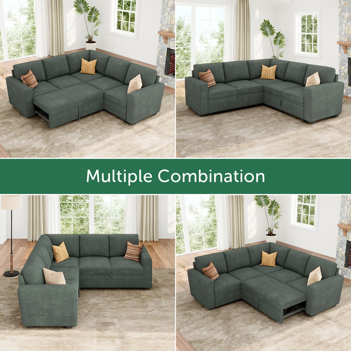 Latitude Run® Modular Sleeper Sectional L Shaped Couch Sofa Bed With Storage Seat