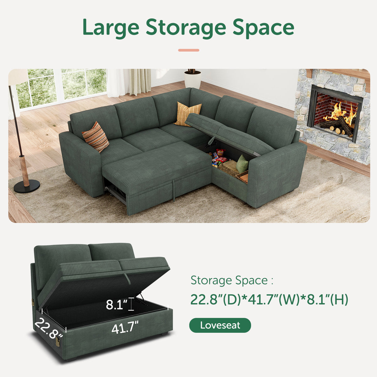 Latitude Run® Modular Sleeper Sectional L Shaped Couch Sofa Bed With Storage Seat