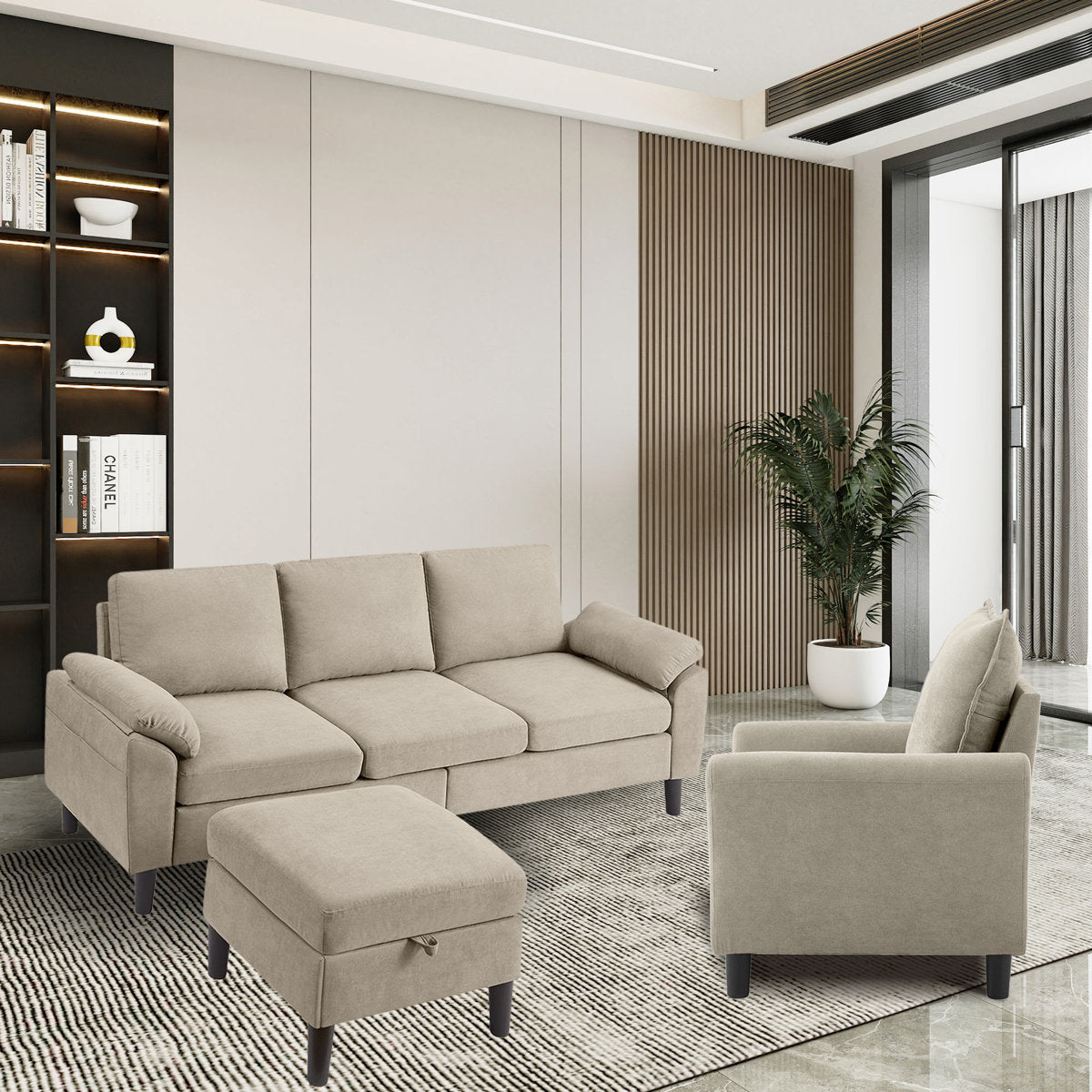 Lezley 79.92" Wide 3 Piece  Living Room Set with Storage Sofa and Chair