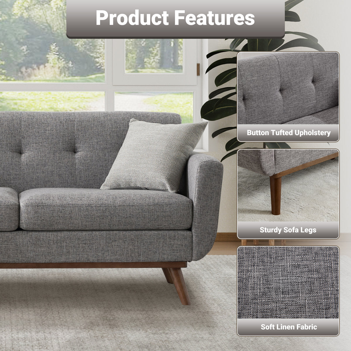 Loveseat And Standard Sofa Set, 2 - Piece Tufted Upholstery Living Room Ensemble