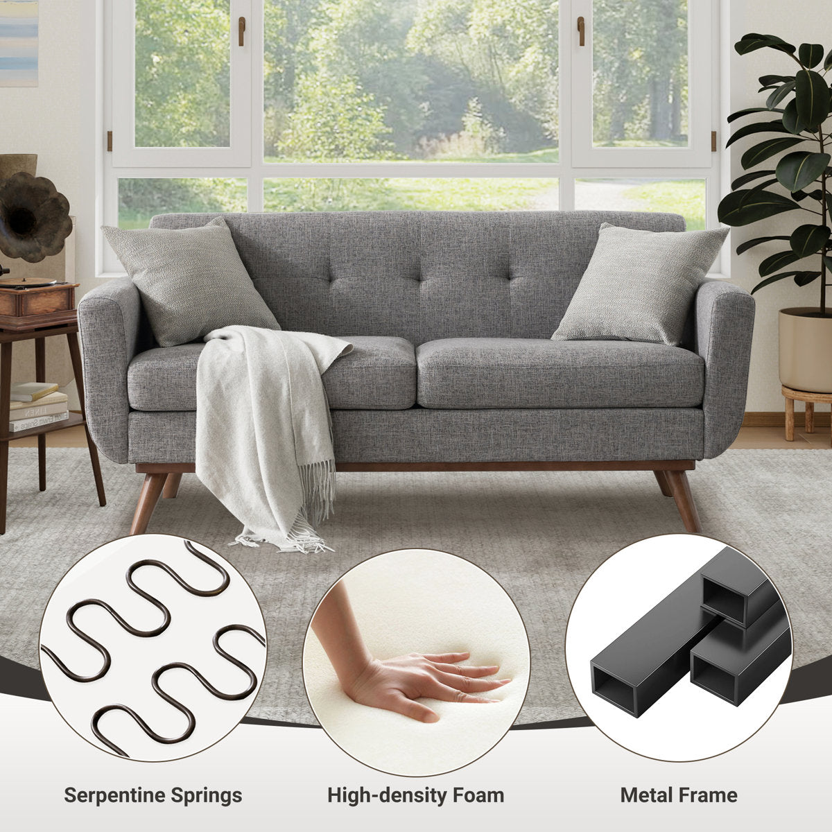 Loveseat And Standard Sofa Set, 2 - Piece Tufted Upholstery Living Room Ensemble