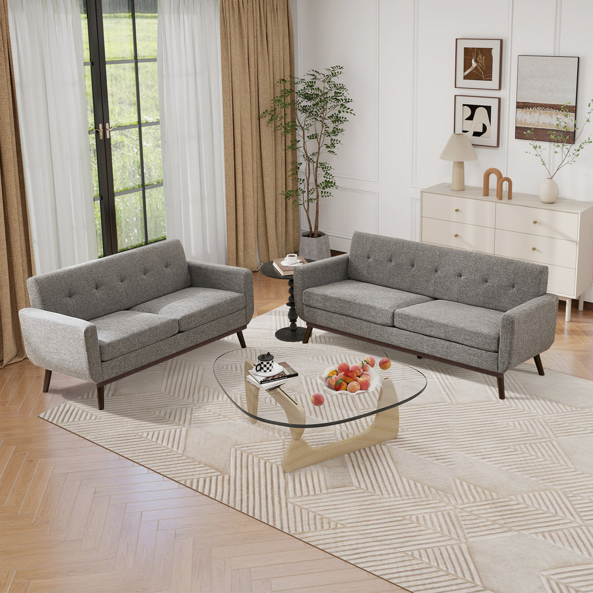 Loveseat And Standard Sofa Set, 2 - Piece Tufted Upholstery Living Room Ensemble