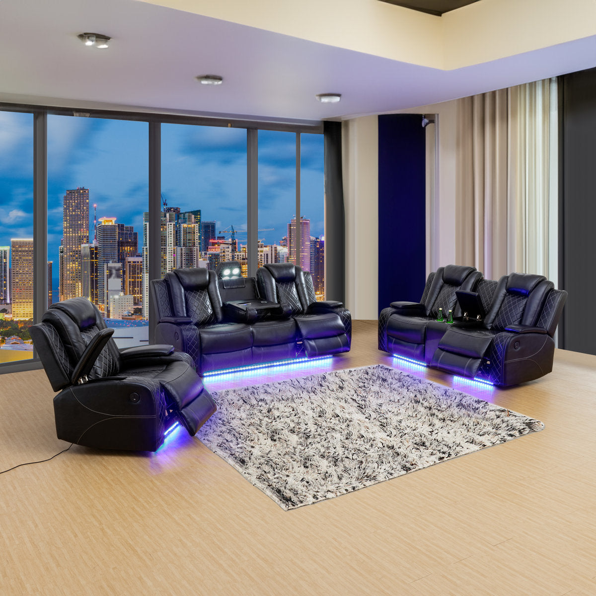 Maceson 3 - Piece Movie Theater Recliner Set with LED Light