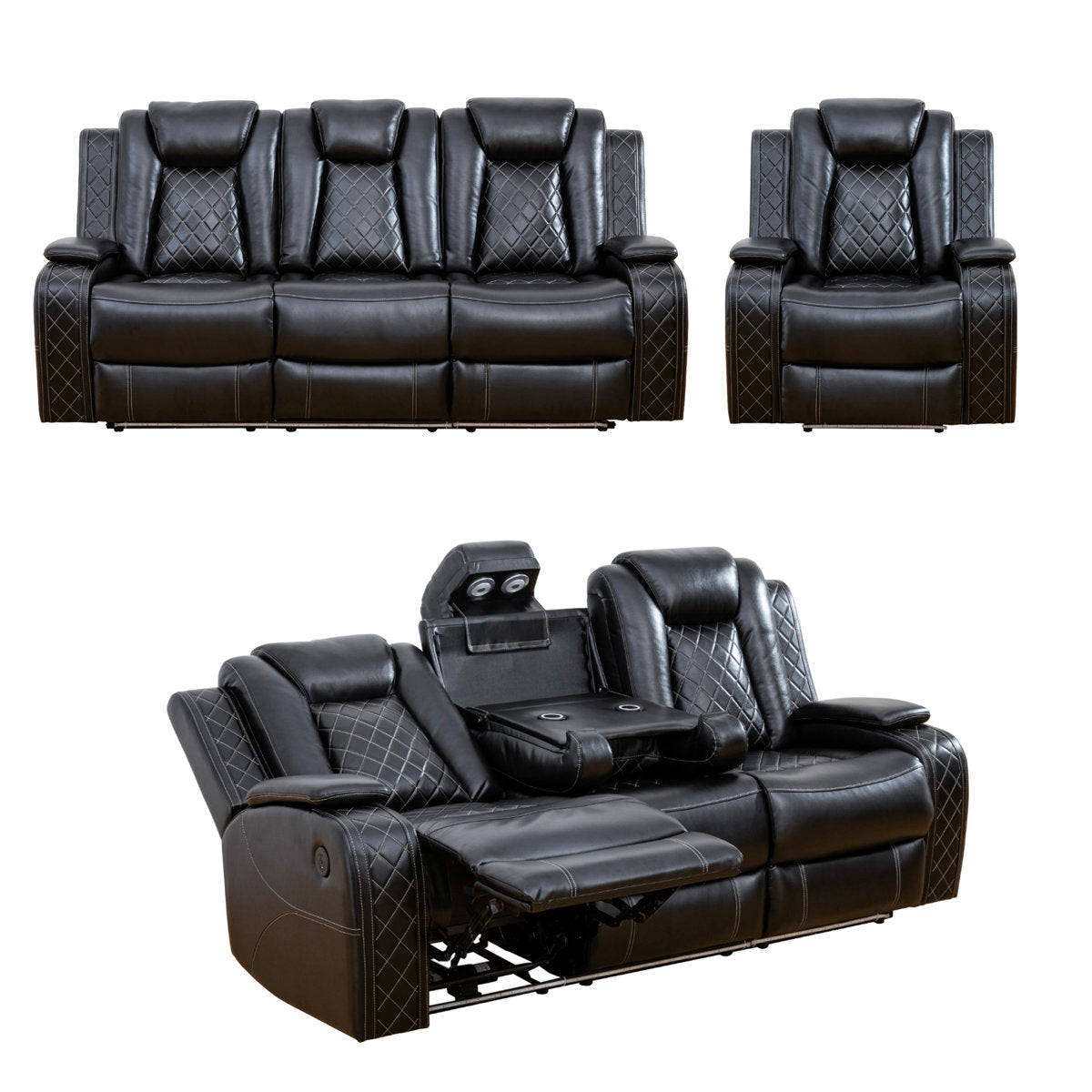 Maceson 3 - Piece Movie Theater Recliner Set with LED Light
