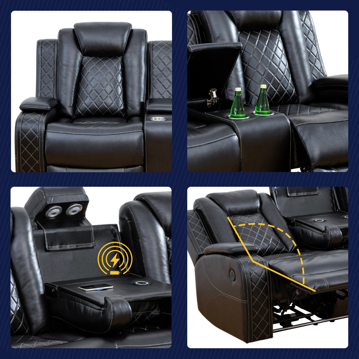 Maceson 3 - Piece Movie Theater Recliner Set with LED Light