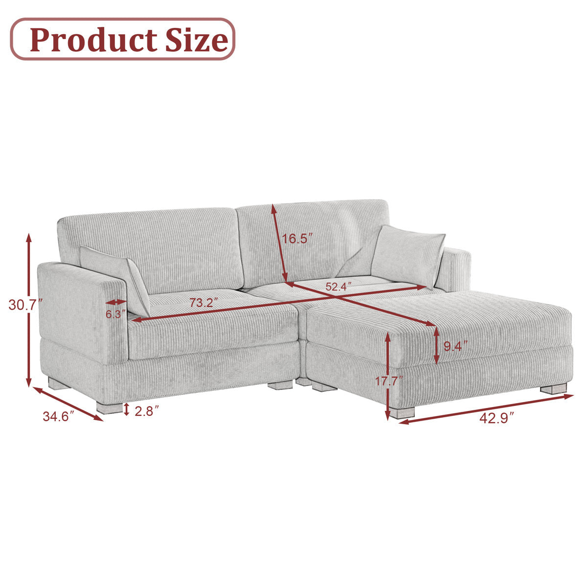 Maelina 3 - Piece Corduroy Sectional