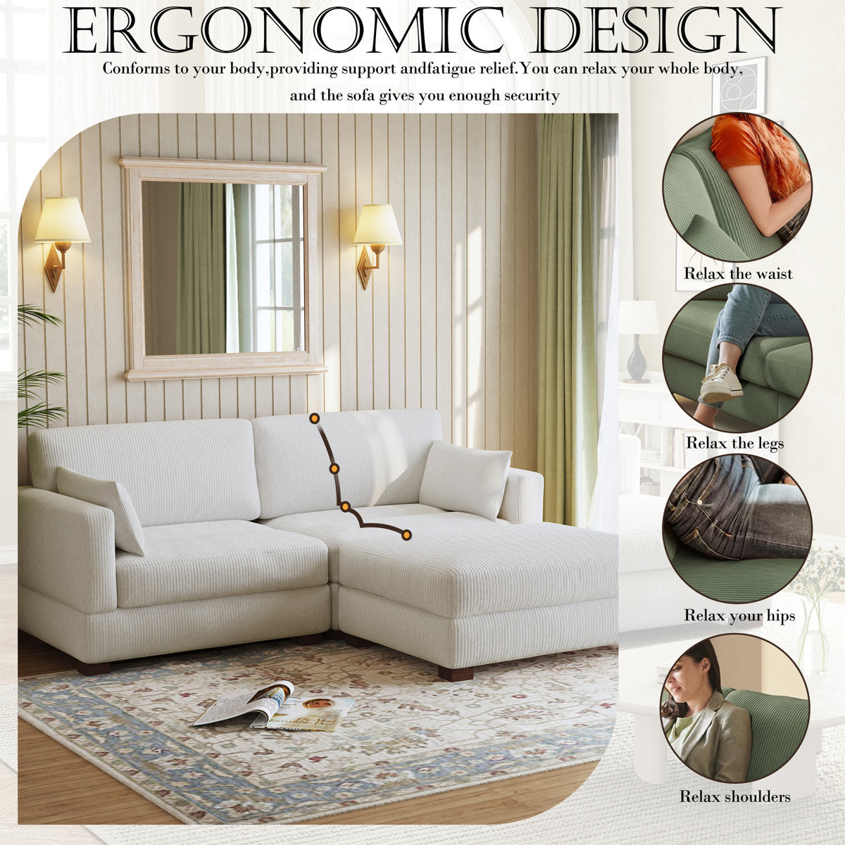 Maelina 3 - Piece Corduroy Sectional