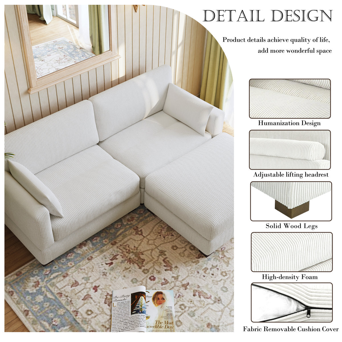 Maelina 3 - Piece Corduroy Sectional