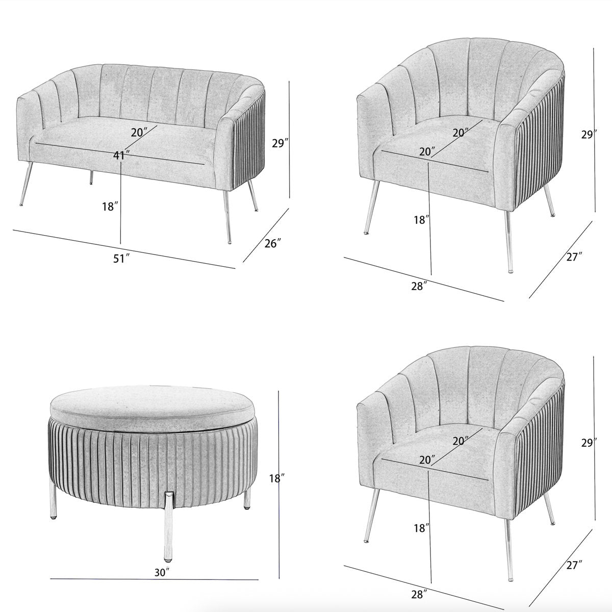 Mariantonietta 4 - Piece Velvet Living Room Set