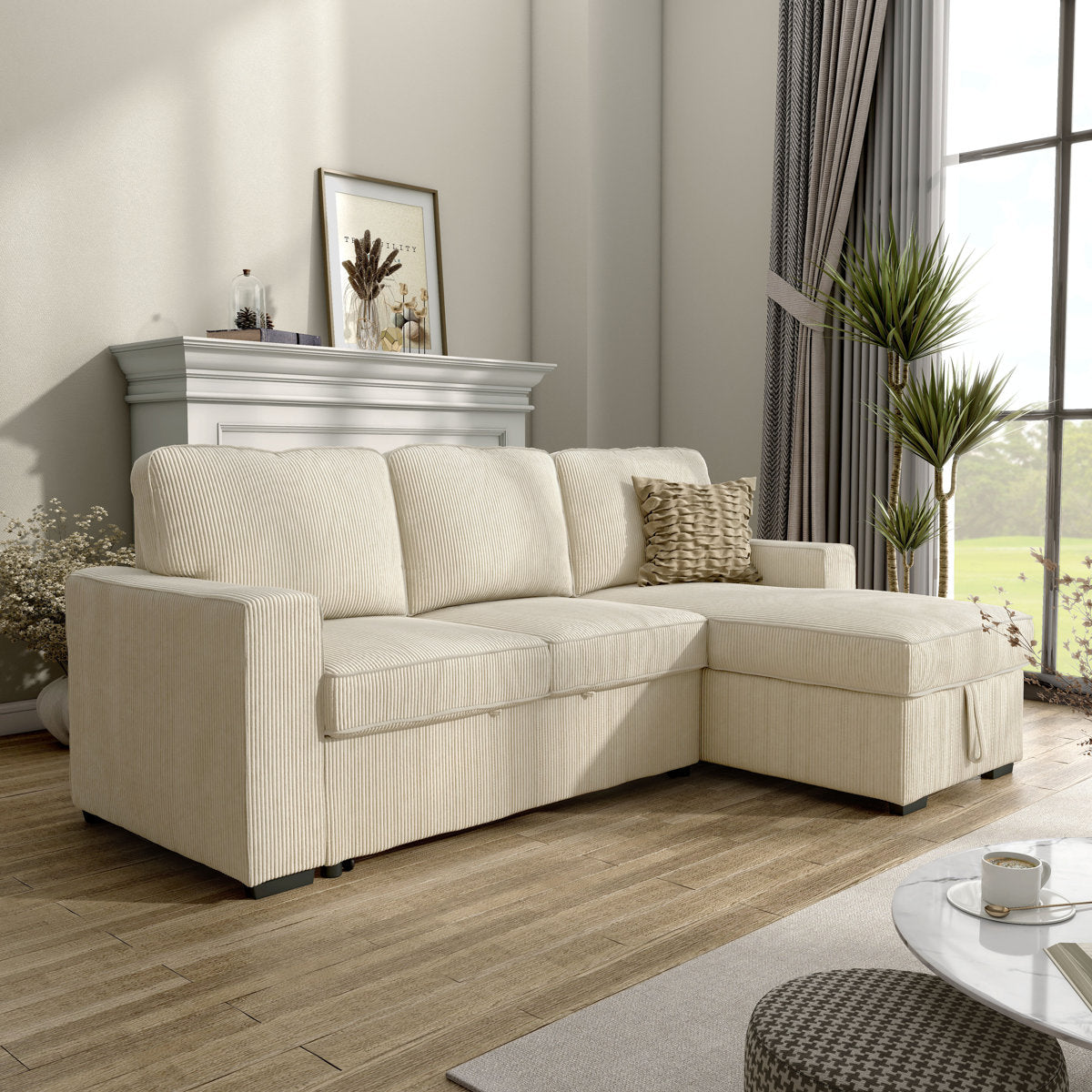 Maslynn Chenille Pull-out Sleeper Sectional